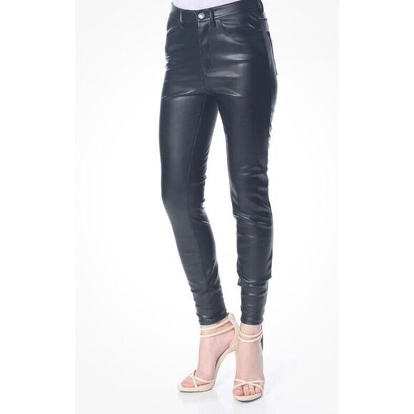 Free People‎ Women's Size 26 Faux Leather Legging Stretch Skinny Ankle Black - Picture 1 of 7
